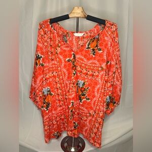 LC Lauren Conrad Vibrant Orange Floral Blouse